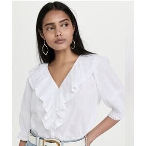 Ba&Sh Women's Embroidered Cotton White Ecru Henda Peasant Blouse - Size XS